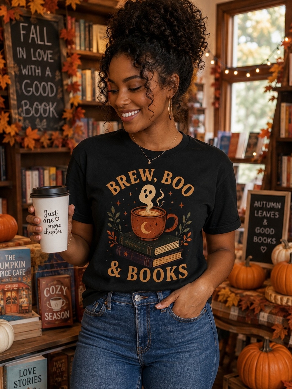 Brew, Boo & Books Graphic Tee - Black